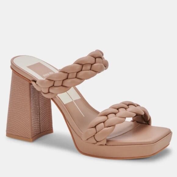 Dolce Vita X Revolve Ashby Block Heel Braided Strap Sandal in Cafe Nude Size 8.5 - Picture 1 of 16